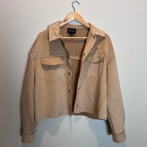 Faux Suede Tan Boxy Button Up Jacket
